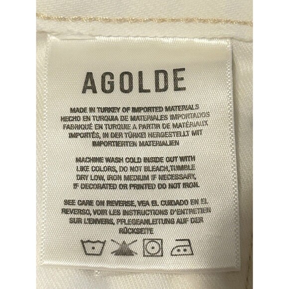 Agolde Womens 23 White Distressed Cotton Low Rise Button Fly Shorts - Picture 6 of 10